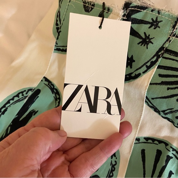 NWT Zara Green and Off White Pleated Skirt Large - Picture 11 of 12